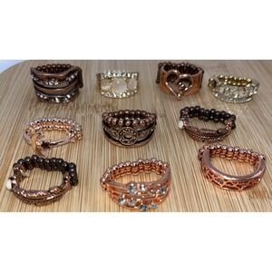 Stretch Band Rings Lot Design Rhinestones Rose Gold Copper Gold Tones Celestial